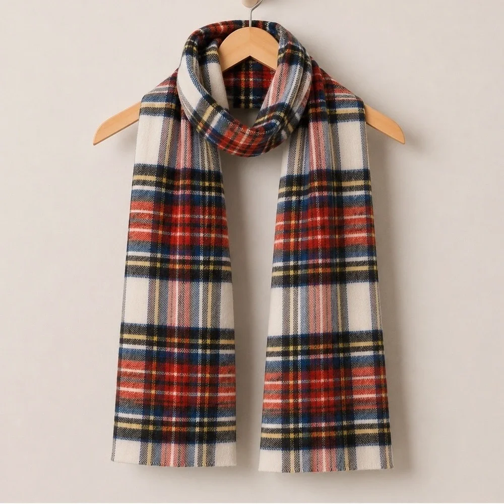 Vince Camuto Plaid Scarf Womens Red Blue Tartan Knit Preppy Heritage  20x70